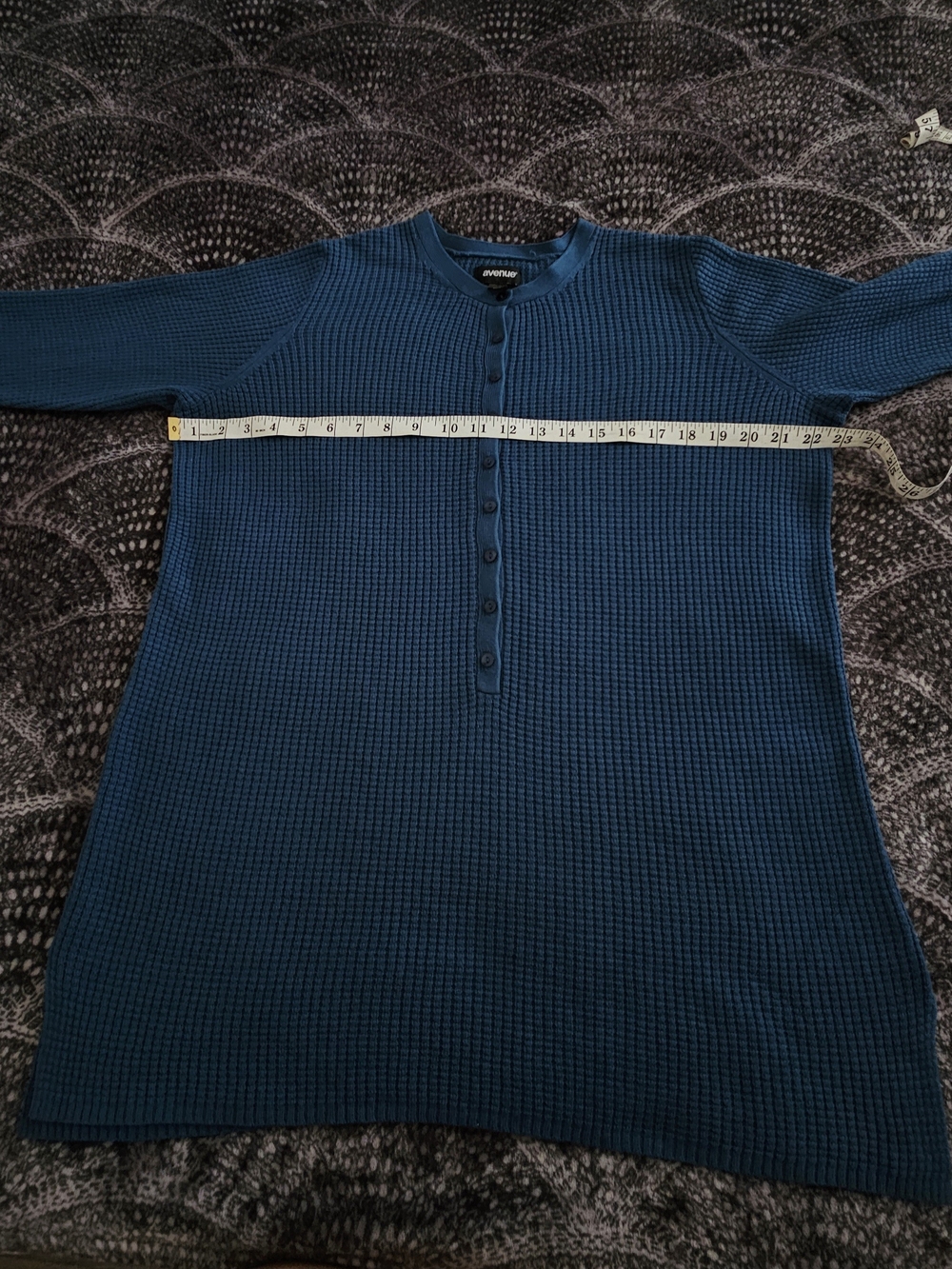 NWOT Avenue Men’s Teal Blue Waffle Knit Henley Shirt Size L (14/16) - Picture 5 of 14